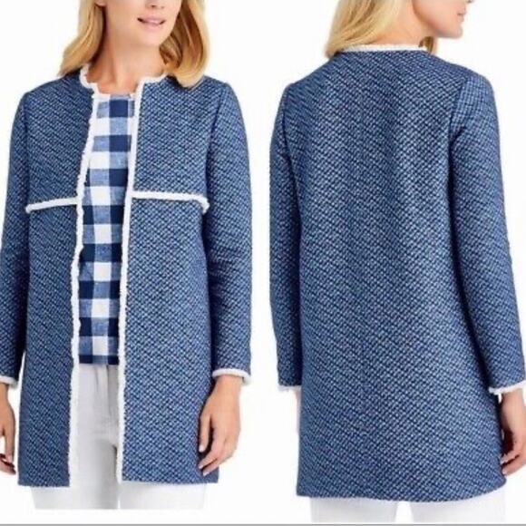 J. McLaughlin Blue Fringed Tweed Blazer Coat - Picture 1 of 5